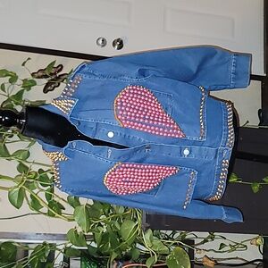 Studded Denim Jacket with Heart Design